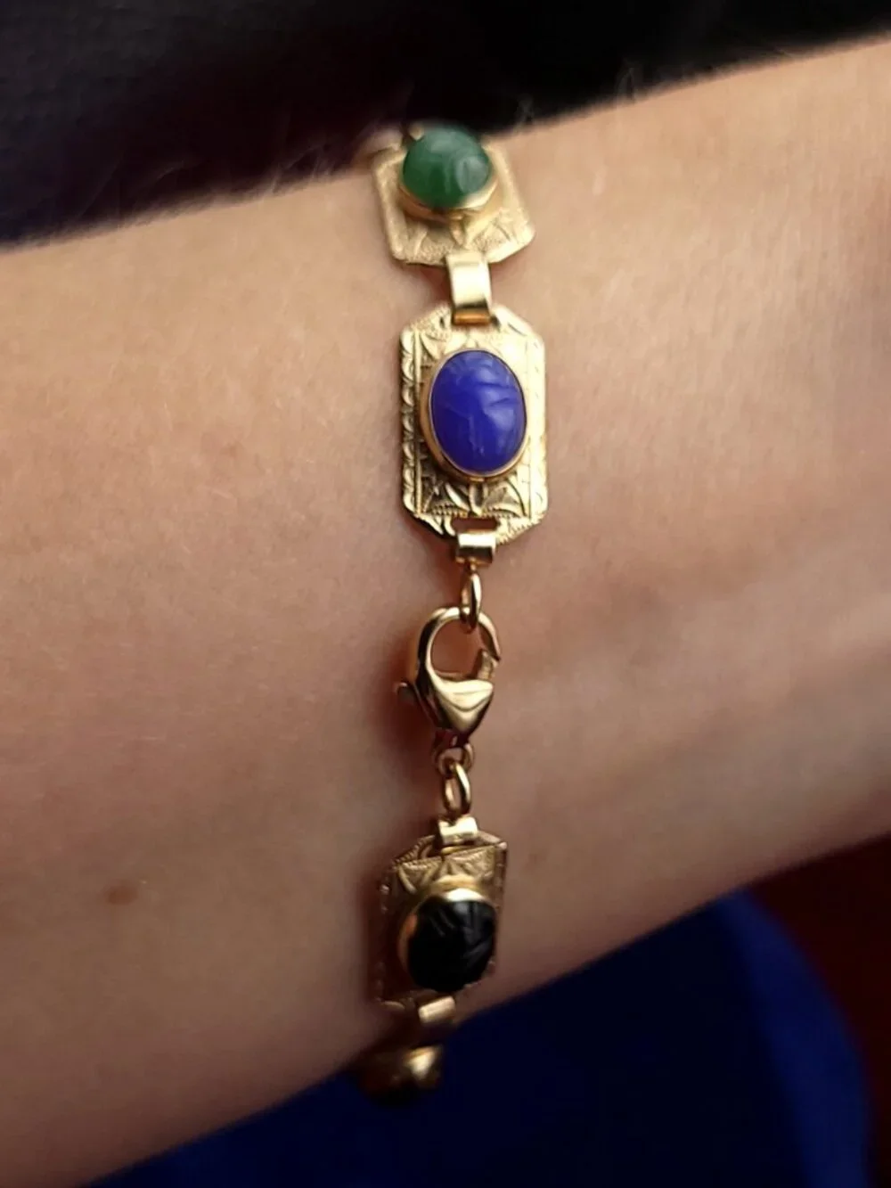10K Gold and Semi-Precious Stone Scarab Bracelet